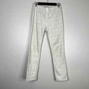 Soft Surroundings Jacquard Print Elastic Stretch Pull On Cream Shiny Pants Sz Sm